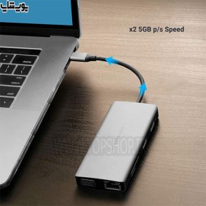 مبدل Type-C به Aux ،VGA ،HDMI ،USB3.0 ،USB2.0 ،SD ،LAN پاورولوجی مدل P11CHBGY