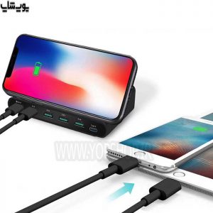 وایرلس شارژ رومیزی + 5 پورت USB و USB-C همراه فست شارژ QC3.0