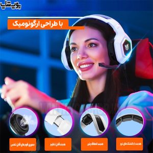 هدست گیمینگ سیمی RGB اونیکوما مدل K10 سفید با طراحی ارگونومیک