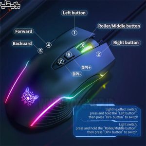موس گیمینگ سیمی RGB اونیکوما مدل CW905 با کلید های قابل برنامه ریزی