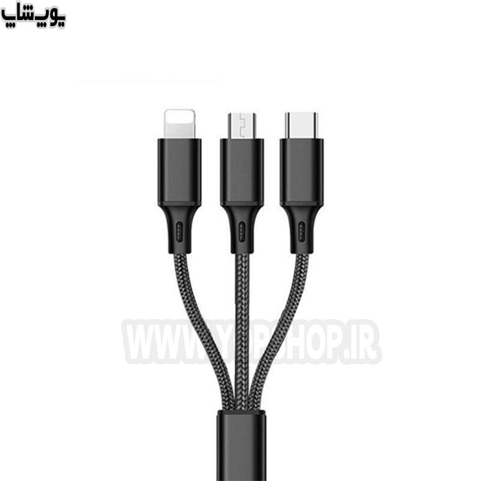 کابل تبدیل USB به تایپ C، لایتنینگ و میکرو USB کالک مدل XC034 با داشتن 3 نوع پورت مختلف به صورت یکجا