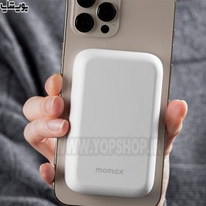پاوربانک 5000 میلی آمپر ساعت وایرلس شارژر مگنتی موبایل مومکس مدل IP97 با اتصال مگنتی بر روی گوشی