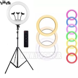 رینگ لایت LED RGB پایه دار 45cm مدل MJ-45 با سه هولدر موبایل