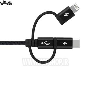 کابل پاوربانک USB به میکرو USB، تایپ C و لایتنینگ مومکس مدل DX2 به طول 0/3 متر