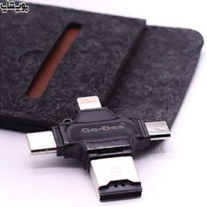 رم ریدر تایپ C، لایتنینگ و میکرو USB گودس مدل GD-DK101 دارای یک کیف همراه