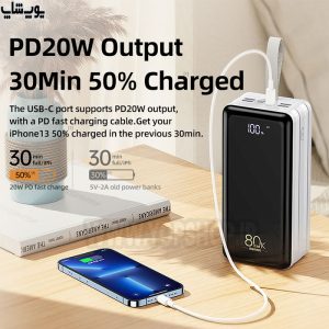 پاوربانک فست شارژ 80000mAh ریمکس مدل RPP-291 با قابلیت شارژ سریع
