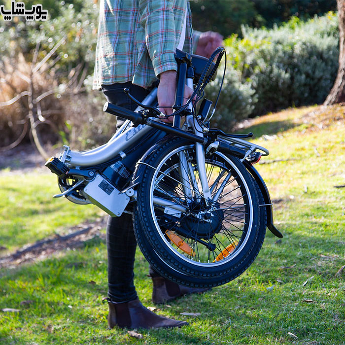 دوچرخه برقی تاشو شهری استیت مدل EST-EFLDBIKE دارای ابعاد کوچک و قابل حمل می باشد.