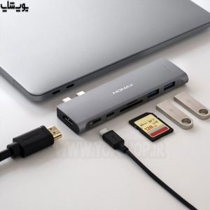 مبدل Type-C دوبل به Type-C ،HDMI ،USB3.0 ،SD و PD مومکس مدل DH12E دارای قابلیت اتصال سریع و آسان است.