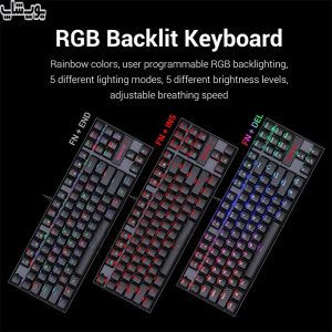 ست موس و کیبورد گیمینگ RGB ردراگون مدل K552-RGB-BA با نورپردازی در 5 سطح روشنایی