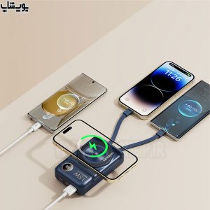 پاوربانک مگنتی 20000 میلی آمپر ساعت 22.5 وات ریمکس مدل RPP-519 قابلیت شارژ همزمان چند دستگاه را دارد.