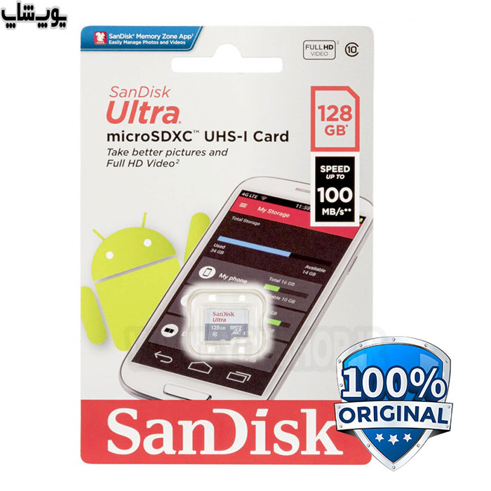 کارت حافظه میکرو SD سان دیسک مدل GN6MN ظرفیت 128 گیگابایت دارای 128 گیگابایت فضای ذخیره‌سازی است که به شما امکان می‌دهد هزاران عکس، فیلم و فایل را ذخیره کنید.