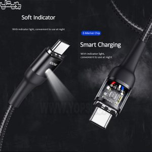 کابل شارژ مغناطیسی 100 وات PD تایپ C به تایپ C یوسمز مدل US-SJ466 U58 انتقال نیرو و انتقال داده را برای حداکثر کارایی ترکیب می‌کند.