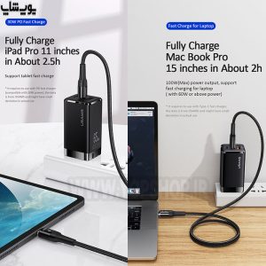 کابل شارژ مغناطیسی 100 وات PD تایپ C به تایپ C یوسمز مدل US-SJ466 U58، با انواع دیوایس مجهز به پورت تایپ C سازگاری دارد.