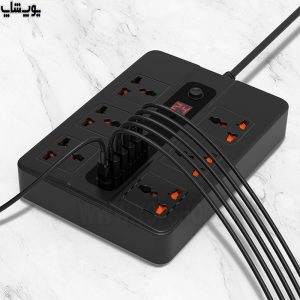 چند راهی برق تایمردار 6 پورت 2500 وات رسی مدل RC07 از 5 پورت USB و 1 پورت تایپ C در ساختار خود بهره برده است.