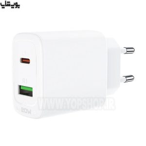 شارژر دیواری فست شارژ 20W ایس فست مدل A25 دارای بدنه ای از PC نسوز است.