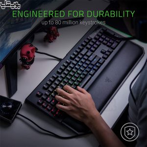 کیبورد سیمی گیمینگ مکانیکال RGB ریزر مدل BlackWidow Chroma V2 دارای سوئیچ های سبز با طول عمر بالا می باشد.