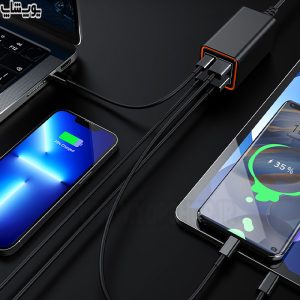 شارژر رومیزی فست شارژ 65W GaN رسی مدل RC37 دارای قابلیت استفاده برای 4 دیوایس همزمان می باشد.