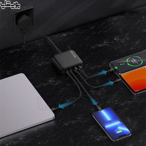 شارژر رومیزی فست شارژ 100W GaN رسی مدل RC39 دارای قابلیت استفاده برای شارژ 4 دستگاه همزمان است.