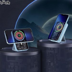 پاوربانک بی سیم مغناطیسی 5000 میلی آمپر ساعت رسی مدل RPB-W07 دارای قابلیت استفاده به عنوان هولدر می باشد.