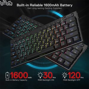 کیبورد گیمینگ بی سیم RGB ردراگون مدل K632 Noctis دارای باتری 1600 میلی آمپر ساعت می باشد.