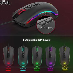 موس گیمینگ سیمی RGB ردراگون مدل M711-2 COBRA یک ماوس گیمینگ با عملکرد بالا است که برای گیمر‌ها در تمام سطوح طراحی شده است.