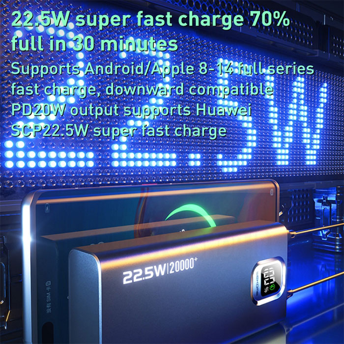 پاوربانک 20000mAh فست شارژ 22.5W ویکام مدل WP-335 با ظرفیت باتری 20000 میلی‌آمپر ساعتی تضمین می‌کند که روز‌ها برق خواهید داشت و فناوری PD شارژ سریع و کارآمد را تضمین می‌کند.