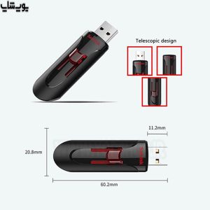 فلش مموری سان دیسک مدل Cruzer Glide USB3.0 از کلید کشوی جهت کاربری آسان پشتیبانی کرده و می توانید کانکتور را در برابر آسیب های بیرونی ایمن نگه دارید.