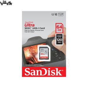 کارت حافظه سان دیسک مدل Ultra ظرفیت 64 گیگابایت دارای سرعت خوانش اطلاعات 120 مگابایت بر ثانیه است.