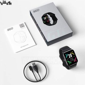 ساعت هوشمند ضد آب شیائومی مدل QCY WA22GTCA دارای برنامه جانبی جهت اتصال و ثبت گزارسات سلامتی به همراه اقلام جانبی ضروری است.