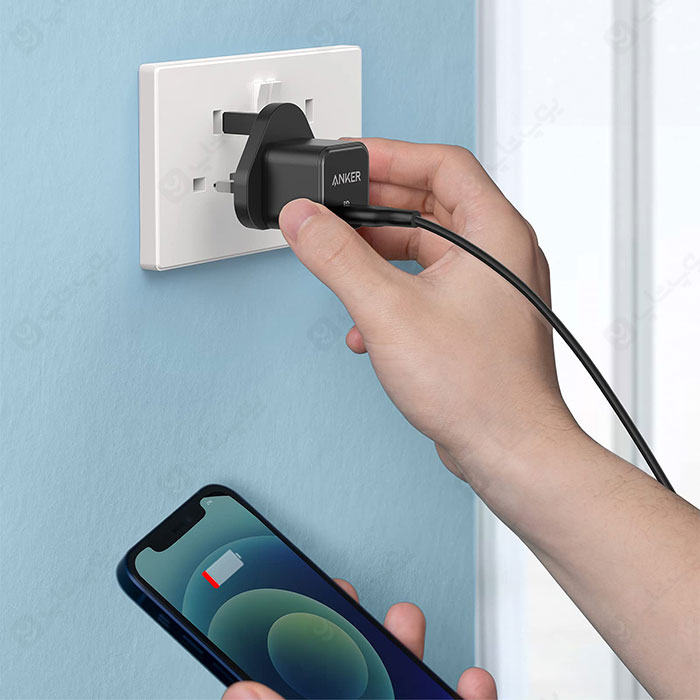 شارژر دیواری انکر PowerPort III 20W مدل A2149 با پلاگین 3 پین بریتانیا است.