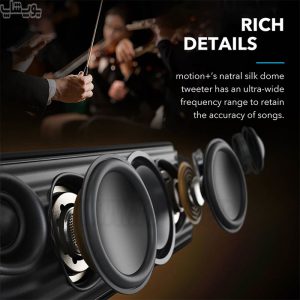 اسپیکر بلوتوثی انکر مدل Anker Soundcore Motion Plus دارای درایور ها با مجموع توان خروجی 30 وات می باشد.