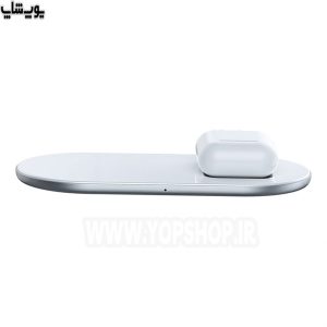 شارژر بی سیم دوتایی باسئوس مدل BS-W508 دارای خروجی مخصوص هندزفری بی سیم می باشد.