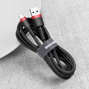 کابل شارژ USB به تایپ C بیسوس مدل CATKLF-B91 داری یک چسب برای کاربری بهتر می باشد.