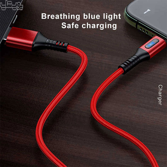 کابل شارژ فست شارژ USB به تایپ C هوکو مدل U79 دارای نورپردازی با حالت تنفسی می باشد.