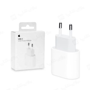 شارژر دیواری 20W اورجینال اپل مدل MHJE3ZM/A در بسته بندی استاندارد اپل قرار دارد.