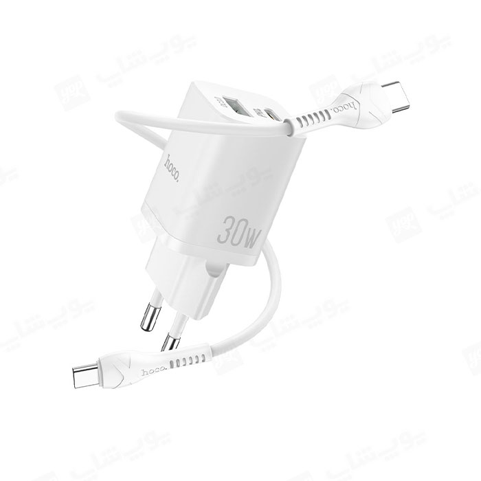شارژر دیواری 30W هوکو مدل N13 به همراه کابل USB-C در رنگ بندی سفید همراه کابل 1 متری می باشد.