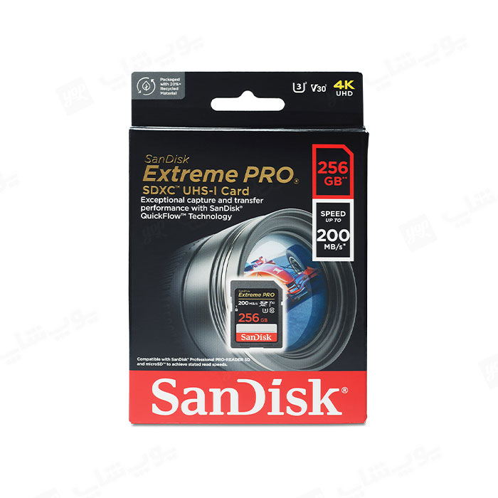 کارت حافظه سان دیسک مدل Extreme Pro ظرفیت 256 گیگابایت در بسته بندی مناسب می باشد.