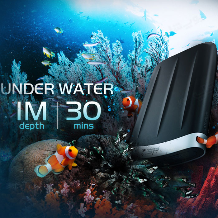 هارد اکسترنال 1TB سیلیکون پاور مدل A65GB مقاوم در برابر نفوذ آب است.