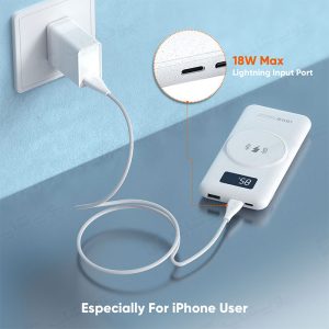 پاوربانک 10000mAh وایرلس شارژ مگنتی ویدوی مدل PB765 دارای قابلیت شارژ سریع با توان 18 وات برای شارژ خود پاوربانک است.