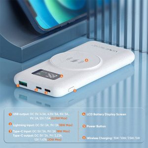 پاوربانک 10000mAh وایرلس شارژ مگنتی ویدوی مدل PB765 دارای پورت های ورودی و خروجی متنوع می باشد.