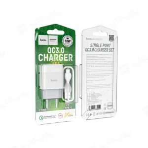 شارژر دیواری 18 واتی هوکو مدل C72Q QC3.0 با کابل همراه تایپ C دارای بسته بندی استاندارد است