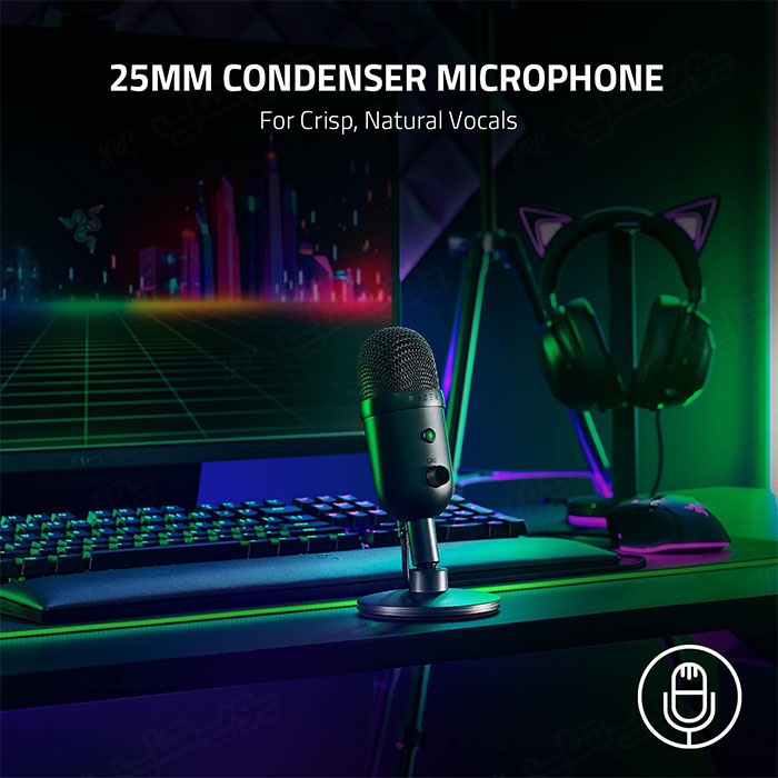 میکروفون استریم ریزر مدل SEIREN V2 X با کپسول 25 میلی متری و انتقال صدای طبیعی می باشد.