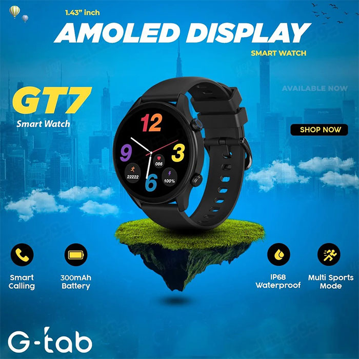ساعت هوشمند جی تب مدل GT7 با قابلیت مکالمه می باشد.