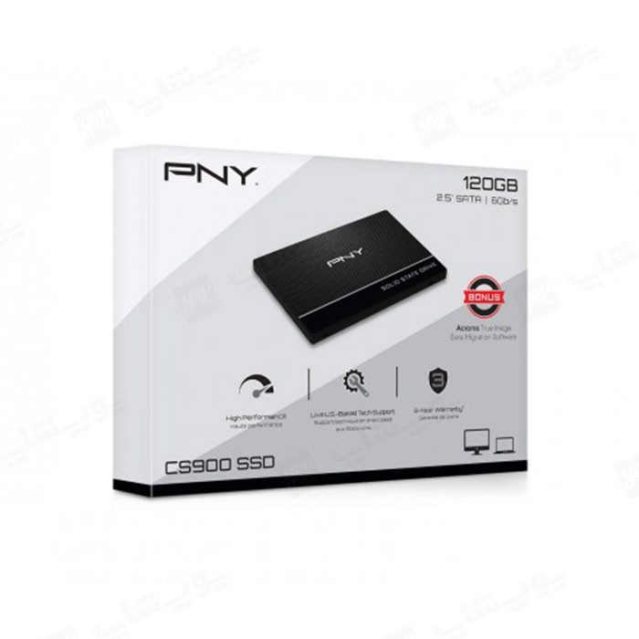 هارد SSD اینترنال 120 گیگابایت PNY مدل CS900 در بسته بندی مناسب قرار دارد.