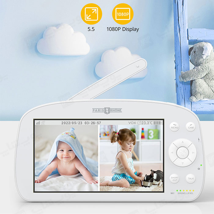 دوربین کنترل کودک پاریس رون مدل PE-IH004 دارای نمایشگر 5.5 اینچی است.