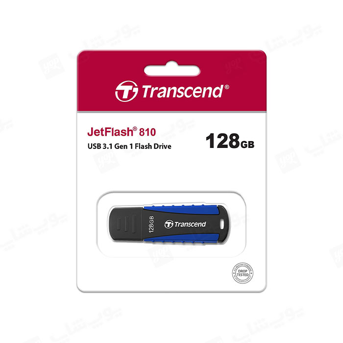 فلش مموری ترنسند مدل JetFlash 810 USB 3.1 با ظرفیت 128 گیگابایت در بسته بندی مناسب می باشد.