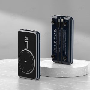 پاوربانک 10000mAh وایرلس شارژ مگنتی رسی مدل RPB-P18 دارای مکنده 4 تایی برای چسبیدن به سطوح صاف می باشد.