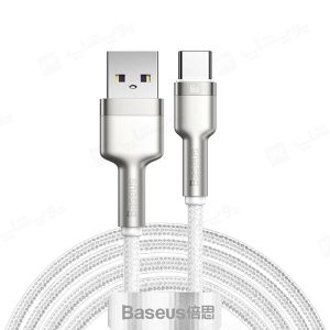 کابل شارژ USB به تایپ 66W C بیسوس مدل CAKF000101 در رنگ بندی سفید است.