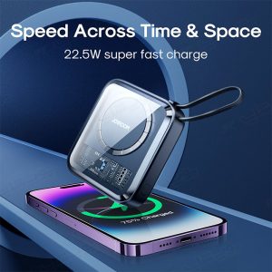پاوربانک 10000mAh وایرلس شارژ مگنتی جویروم مدل JR-L006 با قابلیت شارژ سریع تا توان 22.5 وات می باشد.