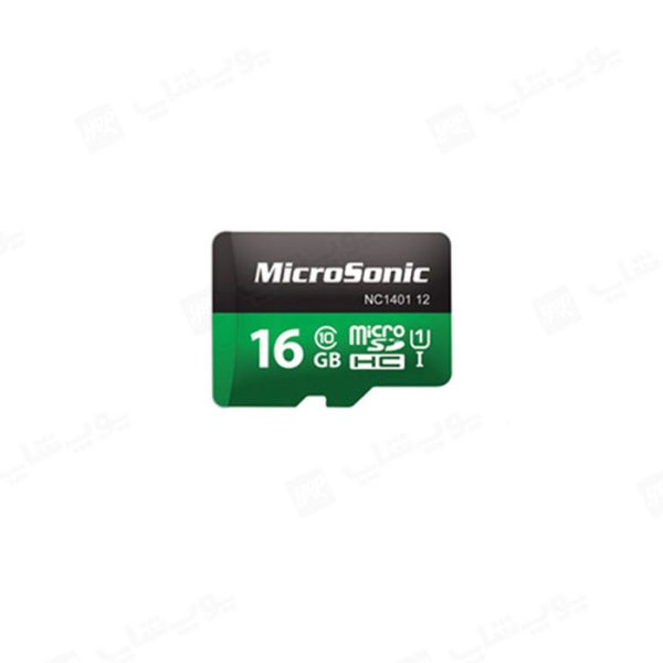 کارت حافظه میکرو SD میکروسونیک مدل U1 ظرفیت 16 گیگابایت در رنگ بندی سبز است.